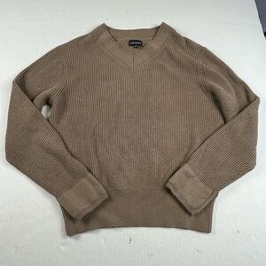 Club Monaco Mens V-Neck Sweater Brown Quiet Luxury Business Casual Pullover L